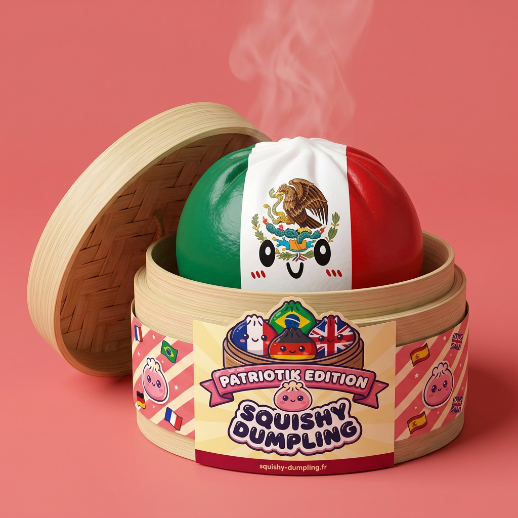 Flag Squishy Dumpling Mexico met Bamboe Stoomkorfje in het bamboe stoommandje