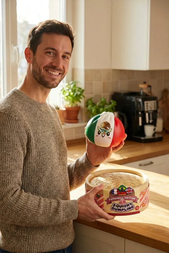 Flag Squishy Dumpling Mexico met Bamboe Stoomkorfje met zijn doos