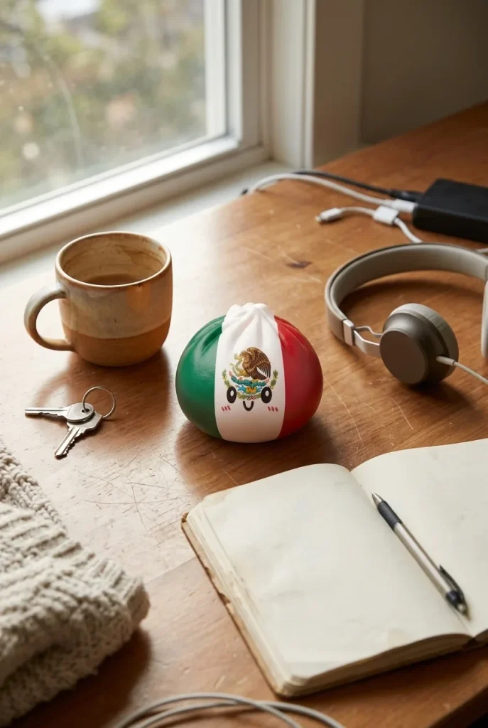 Flag Squishy Dumpling Mexico met Bamboe Stoomkorfje op het bureau
