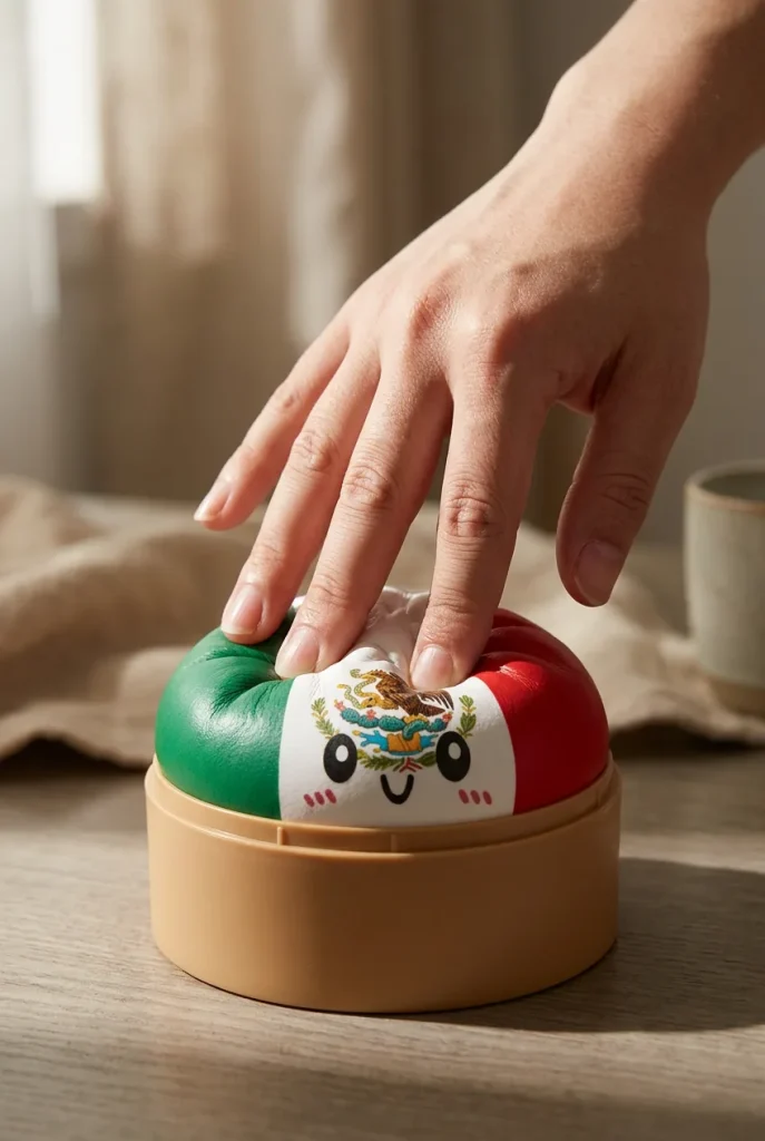 Flag Squishy Dumpling Mexico met Bamboe Stoomkorfje tijdens het knijpen