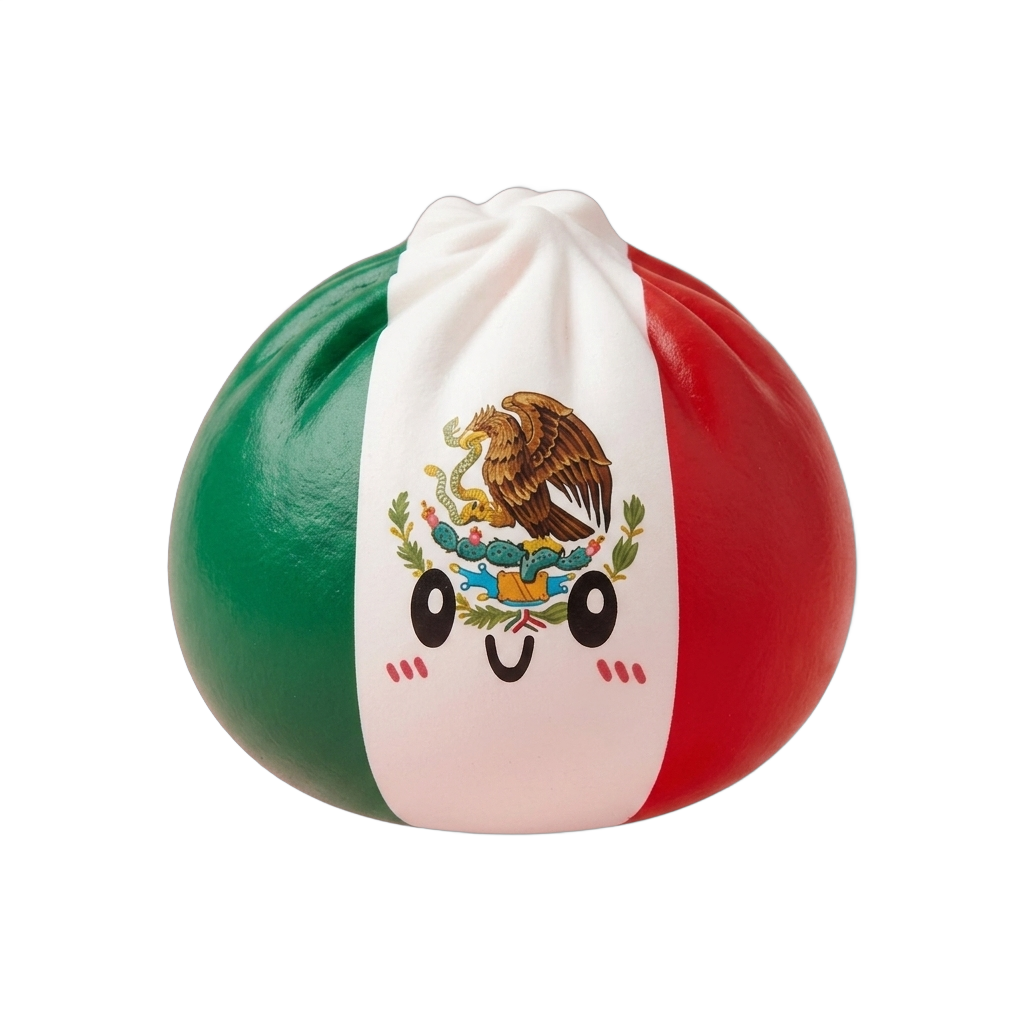 Flag Squishy Dumpling Mexico met Bamboe Stoomkorfje tijdens het knijpen, zacht materiaal