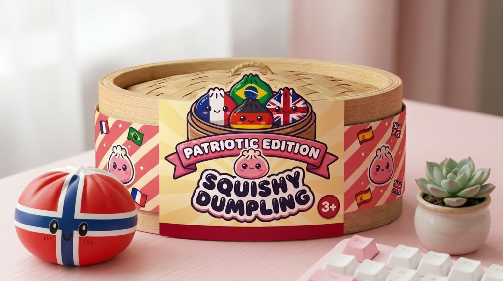 Flag Squishy Dumpling Noorwegen in zijn kawaii omgeving