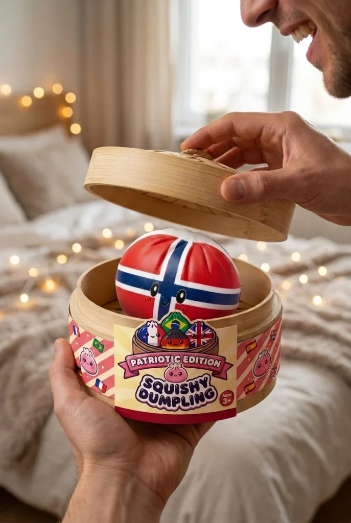Flag Squishy Dumpling Noorwegen tijdens het uitpakken