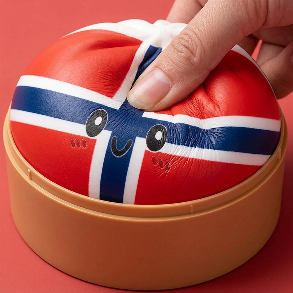 Flag Squishy Dumpling Noorwegen — slow-rise effect, het schuim vert langzaam terug