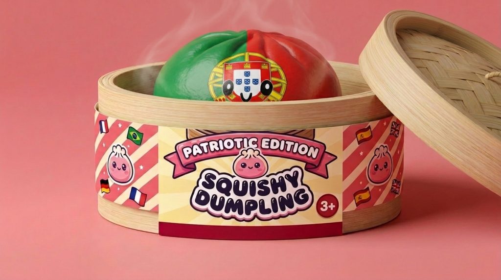 Squishy Dumpling Portugal met Bamboe Mandje in het bamboe stoommandje