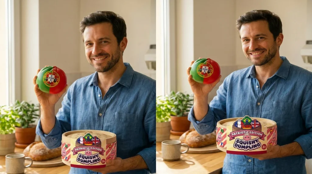 Squishy Dumpling Portugal met Bamboe Mandje met zijn doos