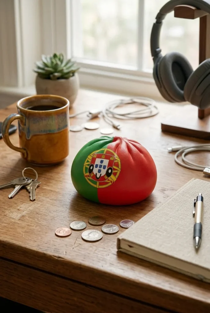 Squishy Dumpling Portugal met Bamboe Mandje op het bureau