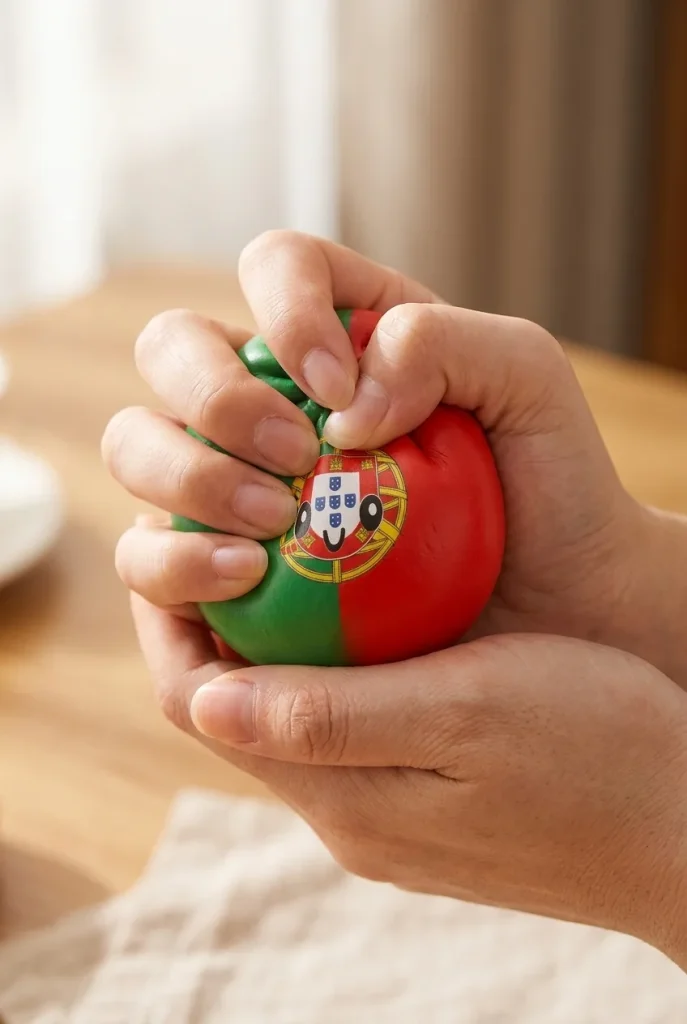 Squishy Dumpling Portugal met Bamboe Mandje tijdens het knijpen