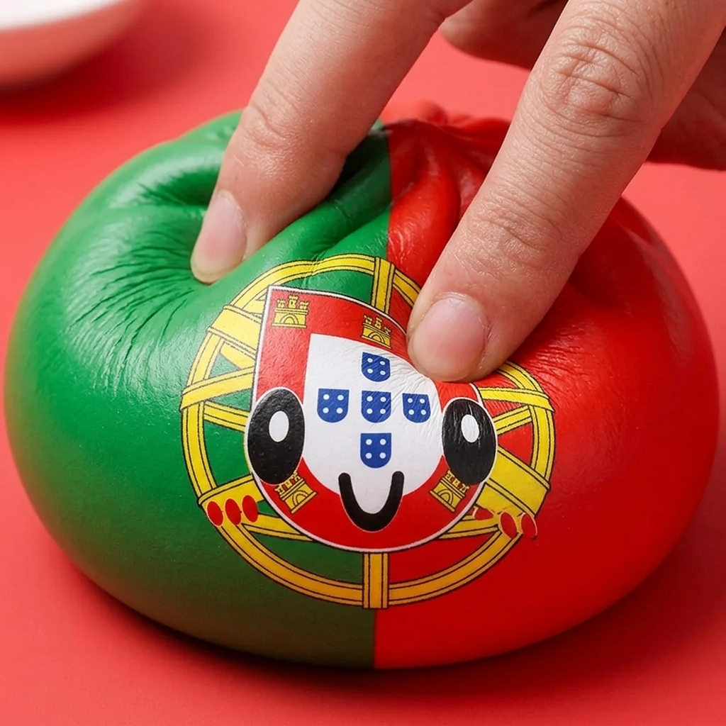 Squishy Dumpling Portugal met Bamboe Mandje — slow-rise effect, het schuim vert langzaam terug
