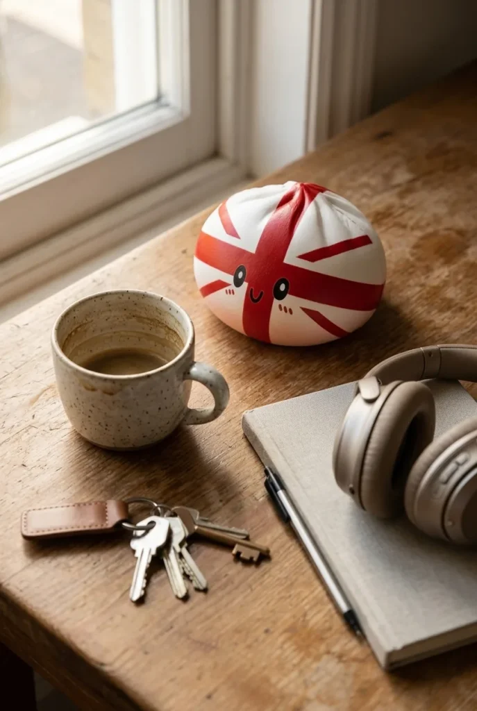 Flag Squishy Toy UK Dumpling op het bureau