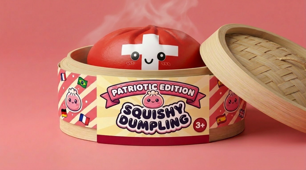 Flag Squishy Toy Zwitserland Dumpling in het bamboe stoommandje