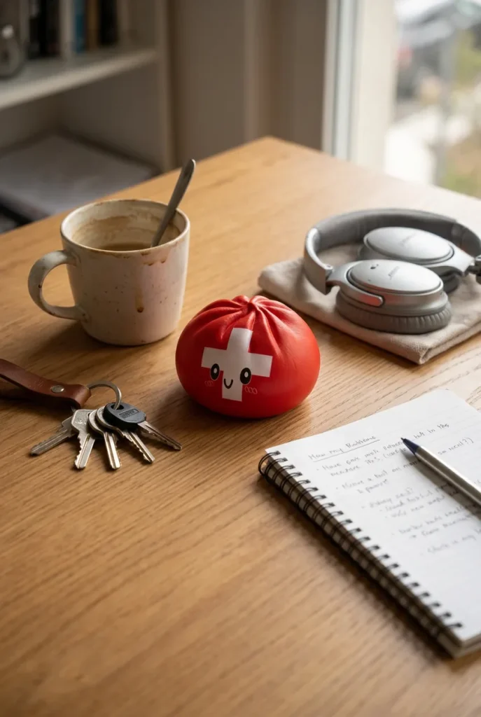 Flag Squishy Toy Zwitserland Dumpling op het bureau