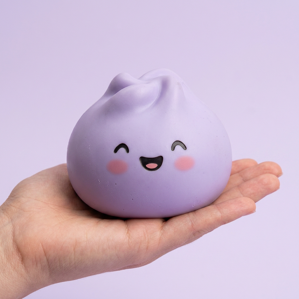 Dumpling Squishy Mystery Knuffel Verrassing in de hand gehouden, echte grootte