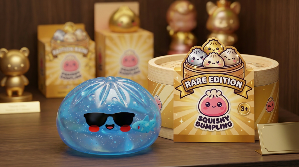 Dumpling Squishy Zonnebril – Stoere Editie in zijn kawaii omgeving