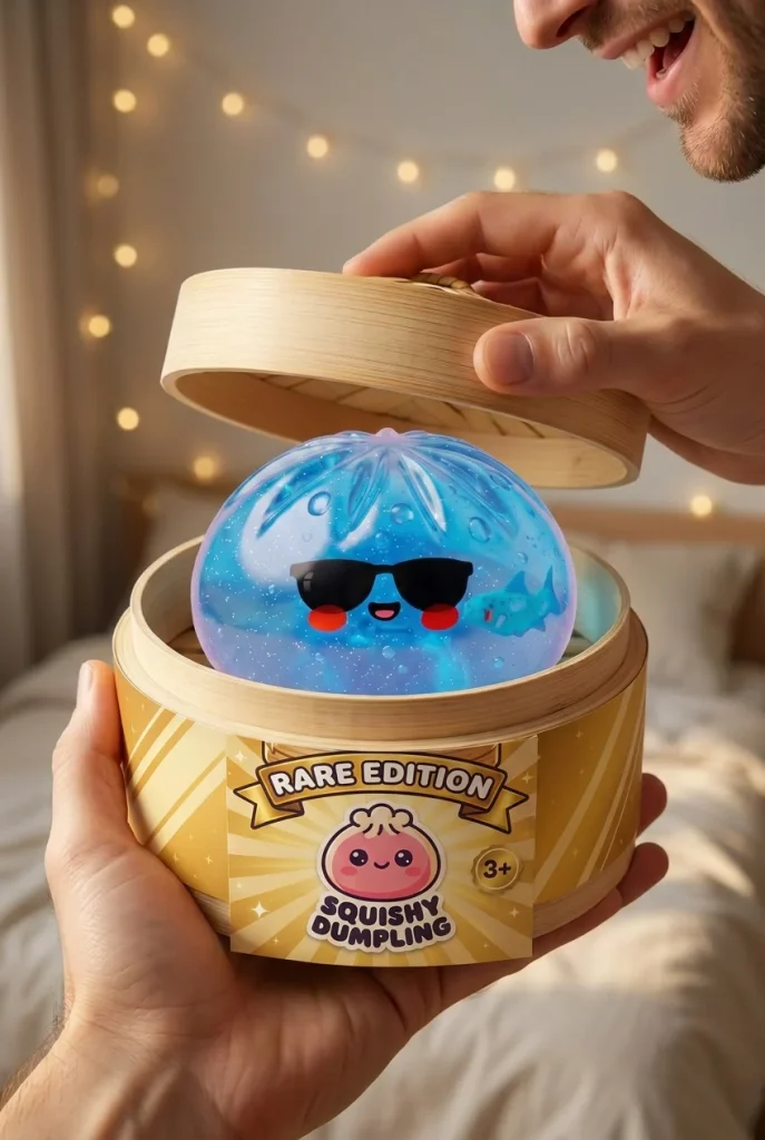 Dumpling Squishy Zonnebril – Stoere Editie tijdens het uitpakken