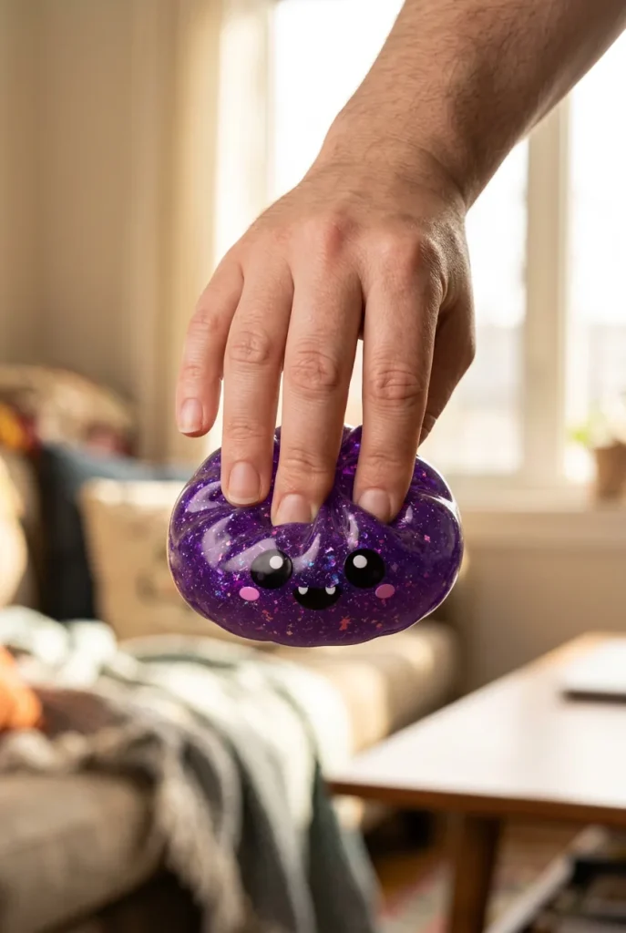Dumpling Squishy Vampire Halloween Glitter Paars tijdens het knijpen