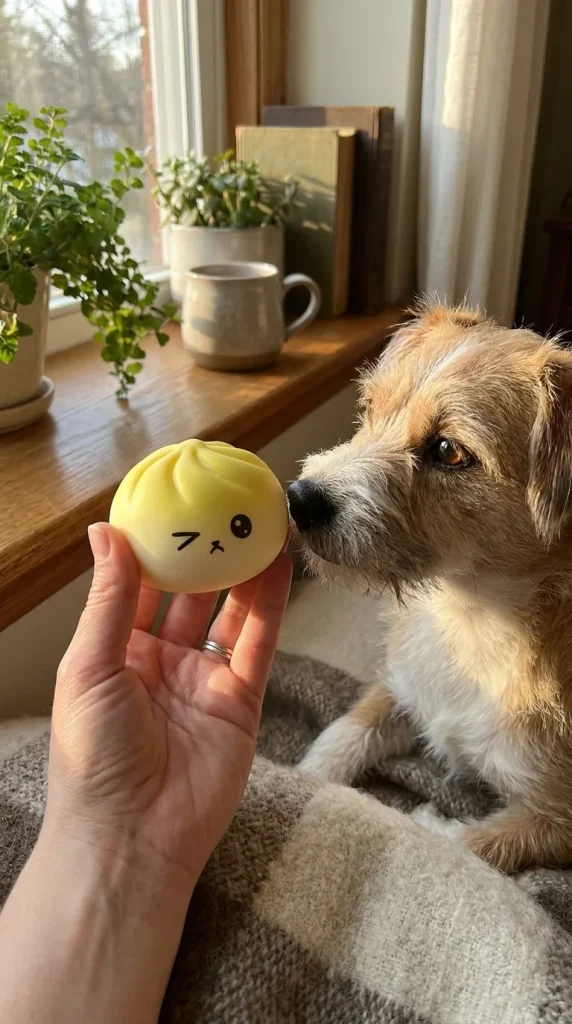 Mystery Dumpling Squishy met Bamboe Stoommandje met een knuffel