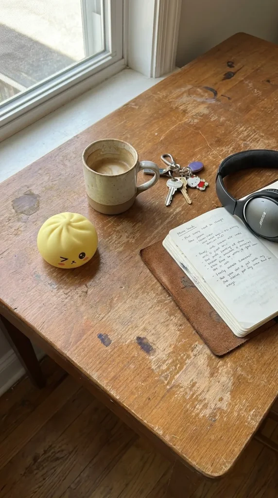 Mystery Dumpling Squishy met Bamboe Stoommandje op het bureau
