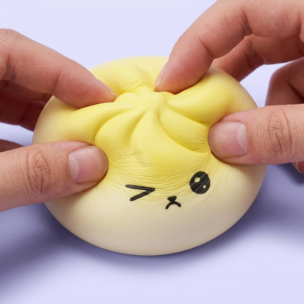 Mystery Dumpling Squishy met Bamboe Stoommandje — slow-rise effect, het schuim vert langzaam terug
