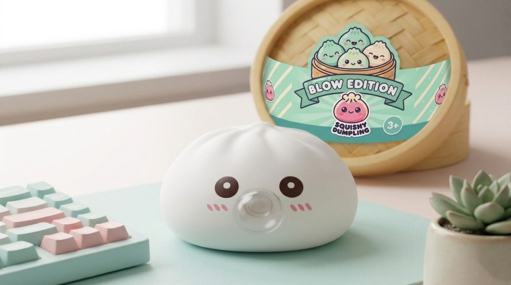 Giant Dumpling Squishy Witte Wolk in zijn kawaii omgeving