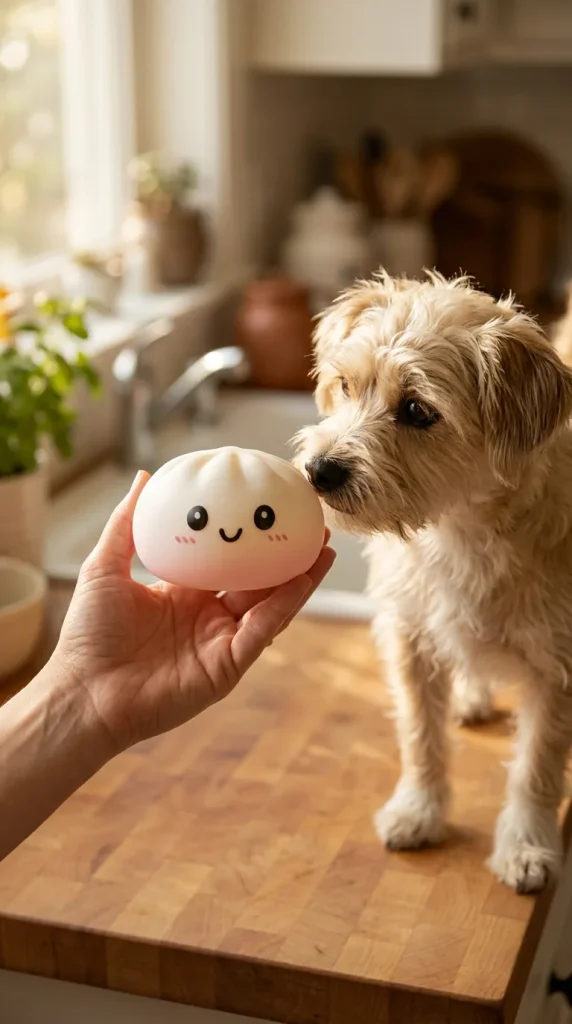 Dumpling Squishy Sneeuwwit met Bamboe Mandje met een knuffel