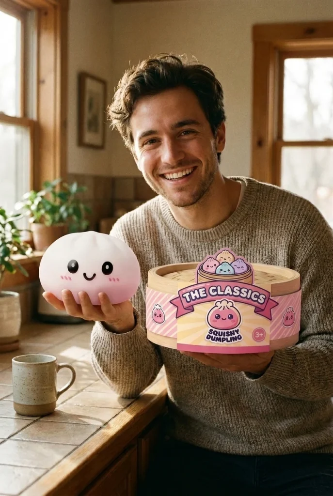 Dumpling Squishy Sneeuwwit met Bamboe Mandje met zijn doos