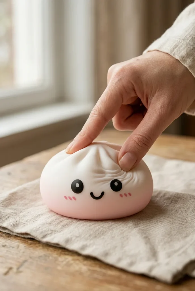 Dumpling Squishy Sneeuwwit met Bamboe Mandje tijdens het knijpen