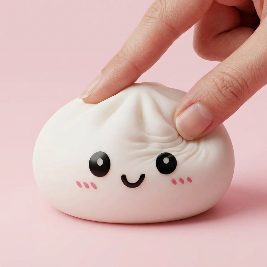 Dumpling Squishy Sneeuwwit met Bamboe Mandje tijdens het knijpen, zacht materiaal
