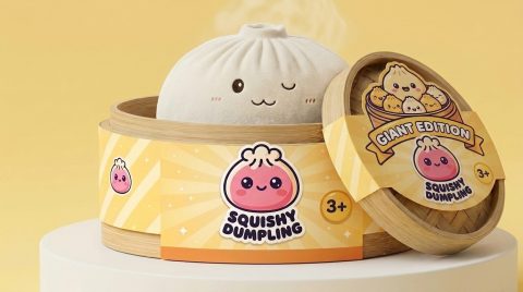 Dumplings Squishy Toy XXL Wit Knuffel-Dumpling in het bamboe stoommandje