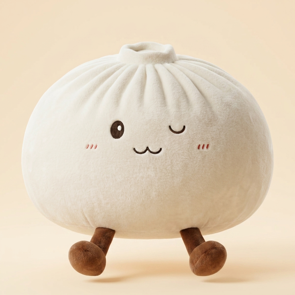 Dumplings Squishy Toy XXL Wit Knuffel-Dumpling in de hand gehouden, echte grootte