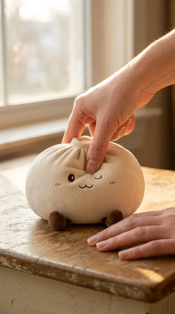 Dumplings Squishy Toy XXL Wit Knuffel-Dumpling tijdens het knijpen