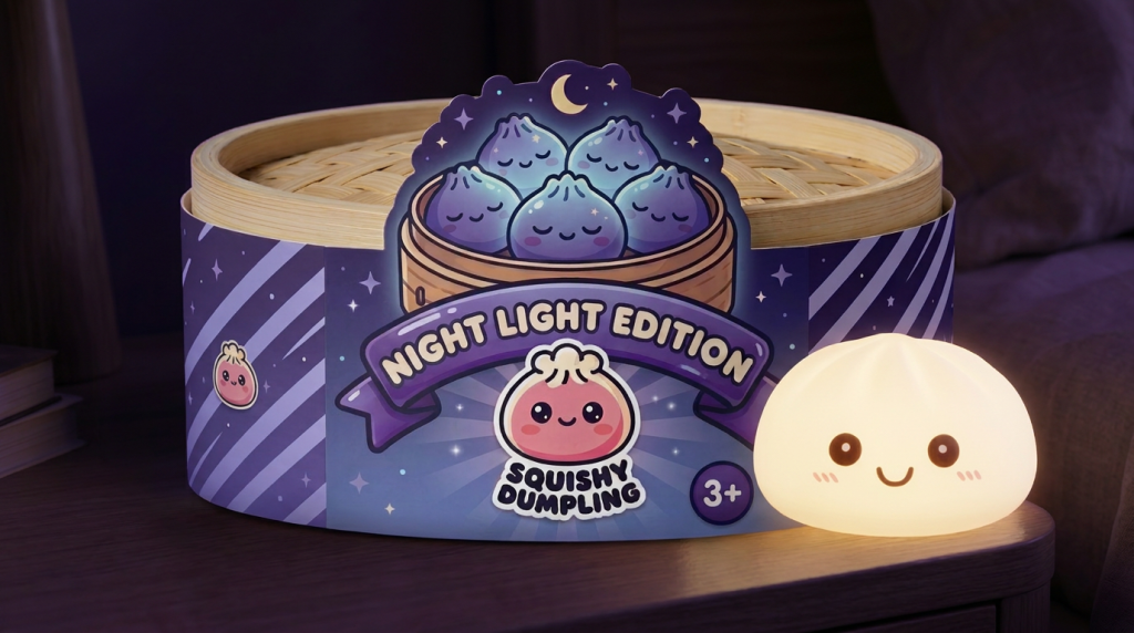 Dumpling Squishy Nachtlampje Maanlicht Wit in zijn kawaii omgeving