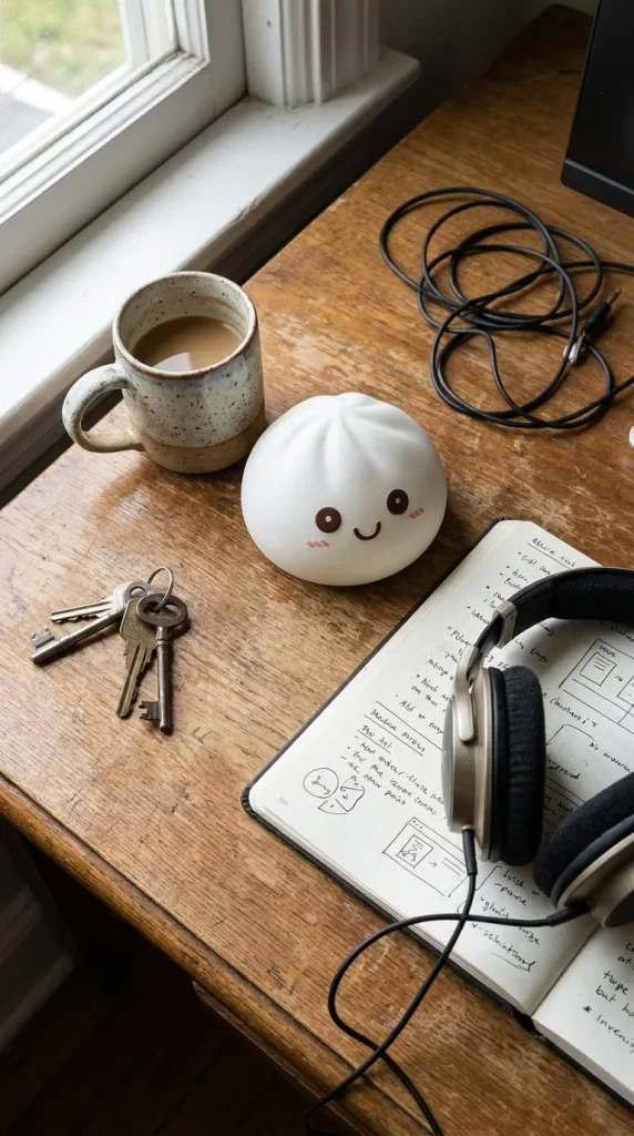 Dumpling Squishy Nachtlampje Maanlicht Wit op het bureau