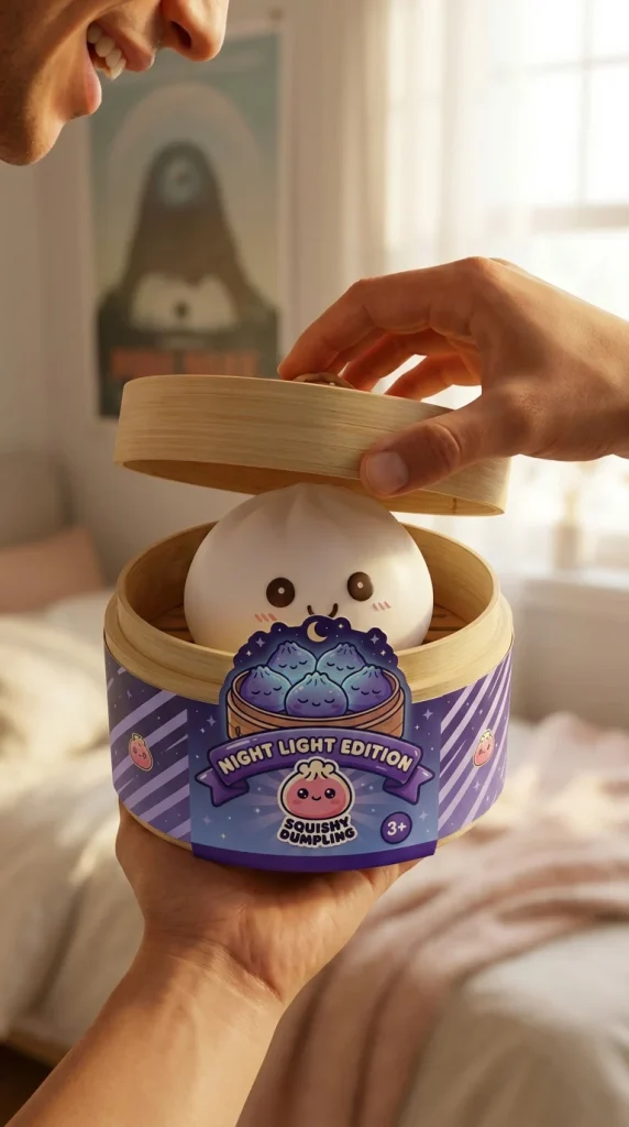 Dumpling Squishy Nachtlampje Maanlicht Wit tijdens het uitpakken