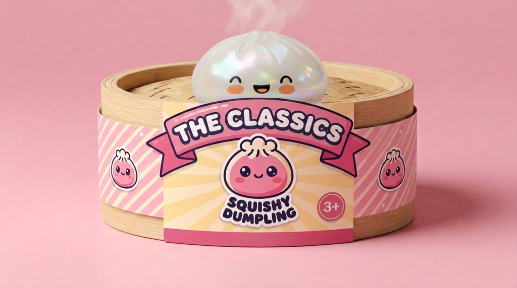 Dumpling Squishy Blanc Wolkwit Editie in het bamboe stoommandje
