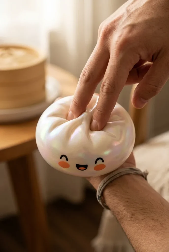 Dumpling Squishy Blanc Wolkwit Editie tijdens het knijpen