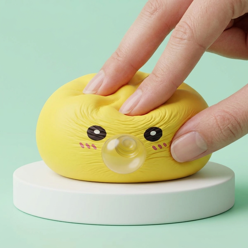 Jumbo Dumpling Squishy Geel met Bamboe Mandje tijdens het knijpen, zacht materiaal