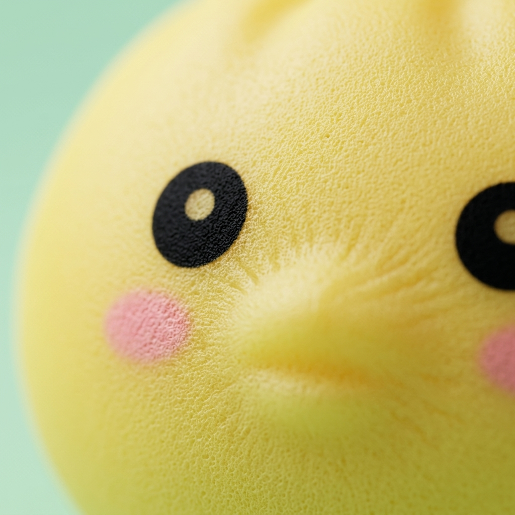 Jumbo Dumpling Squishy Geel met Bamboe Mandje — macro-close-up van de textuur