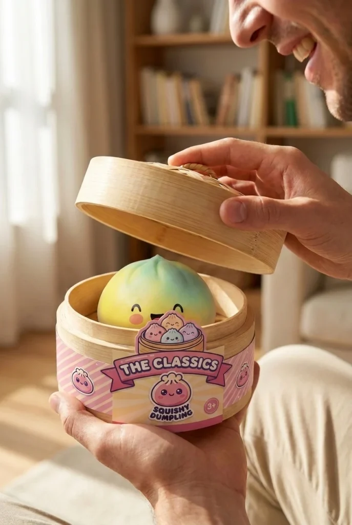Squishy Dumpling Yellow Fade Zonsondergang tijdens het uitpakken
