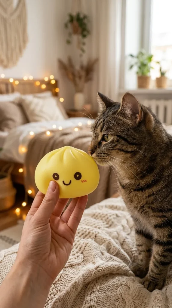 Dumpling Squishy Nachtlampje Zonnig Geel met een knuffel