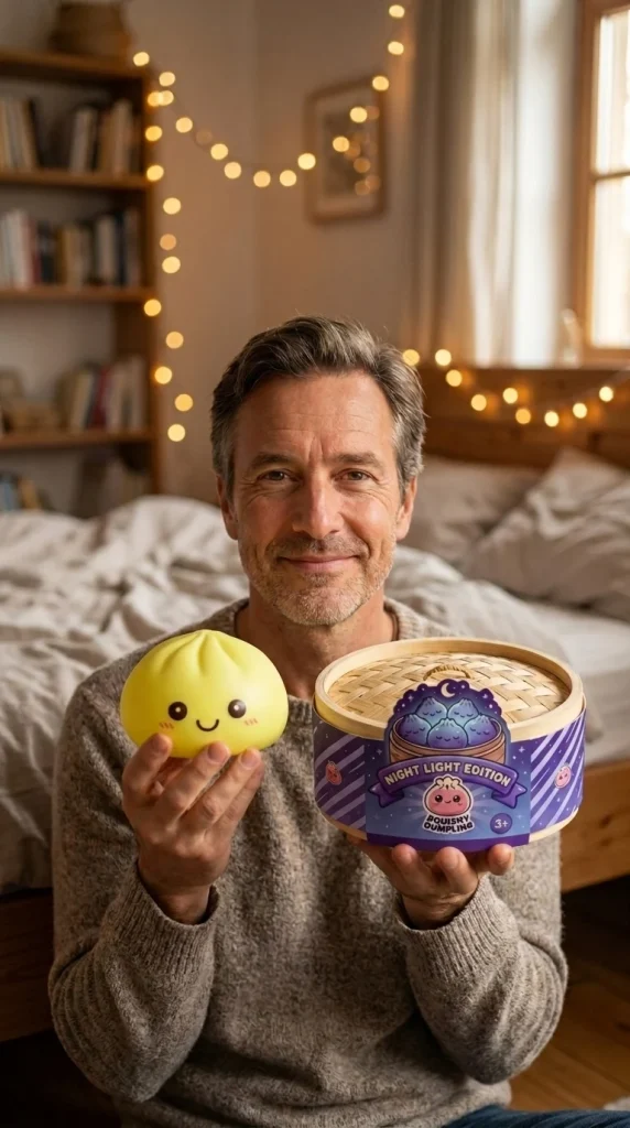 Dumpling Squishy Nachtlampje Zonnig Geel met zijn doos