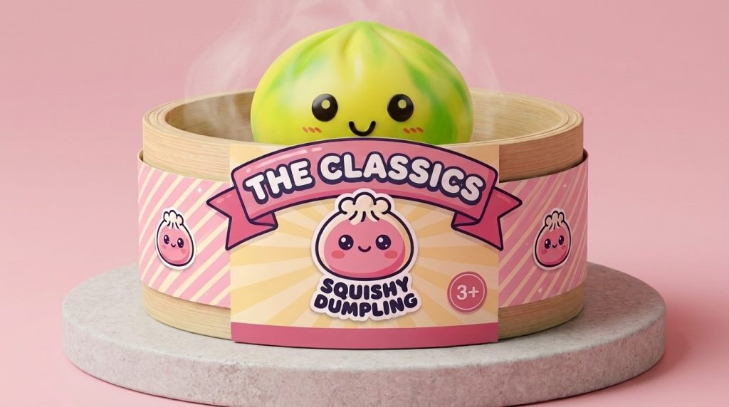 Tie Dye Dumpling Squishy Citroengeel in het bamboe stoommandje