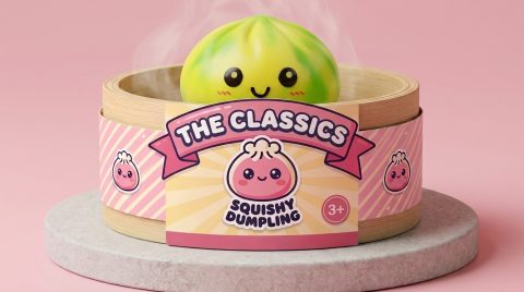 Tie Dye Dumpling Squishy Citroengeel in het bamboe stoommandje