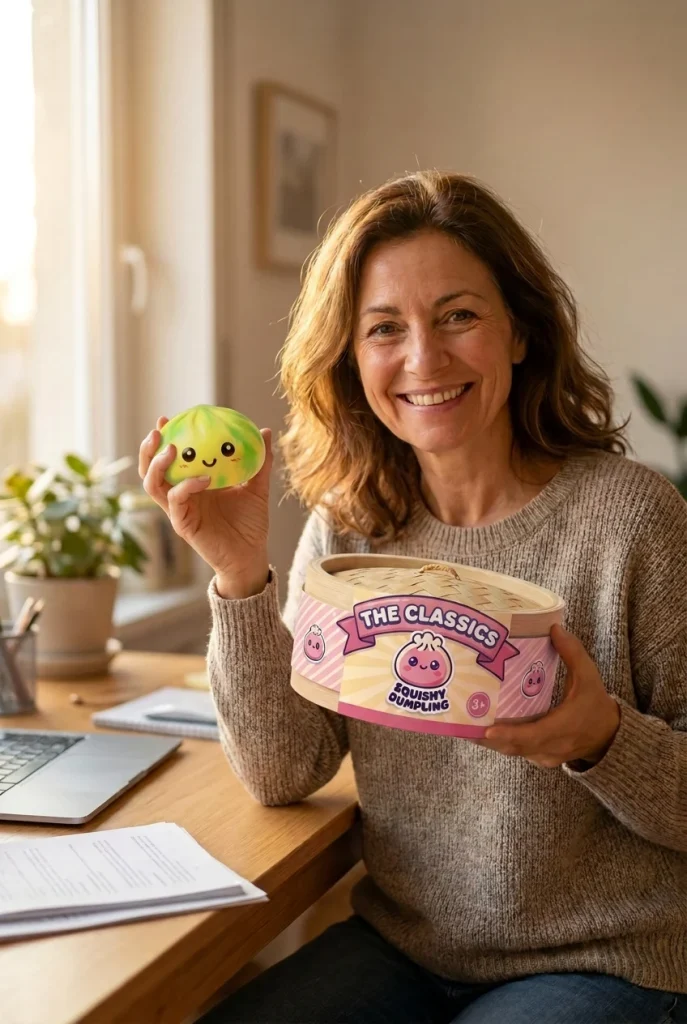 Tie Dye Dumpling Squishy Citroengeel met zijn doos