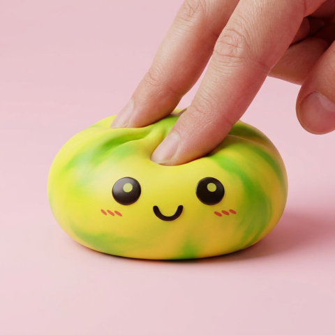Tie Dye Dumpling Squishy Citroengeel tijdens het knijpen, zacht materiaal