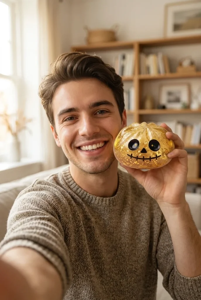 Dumpling Squishy Zombie Halloween Glitter Goud in het dagelijks leven