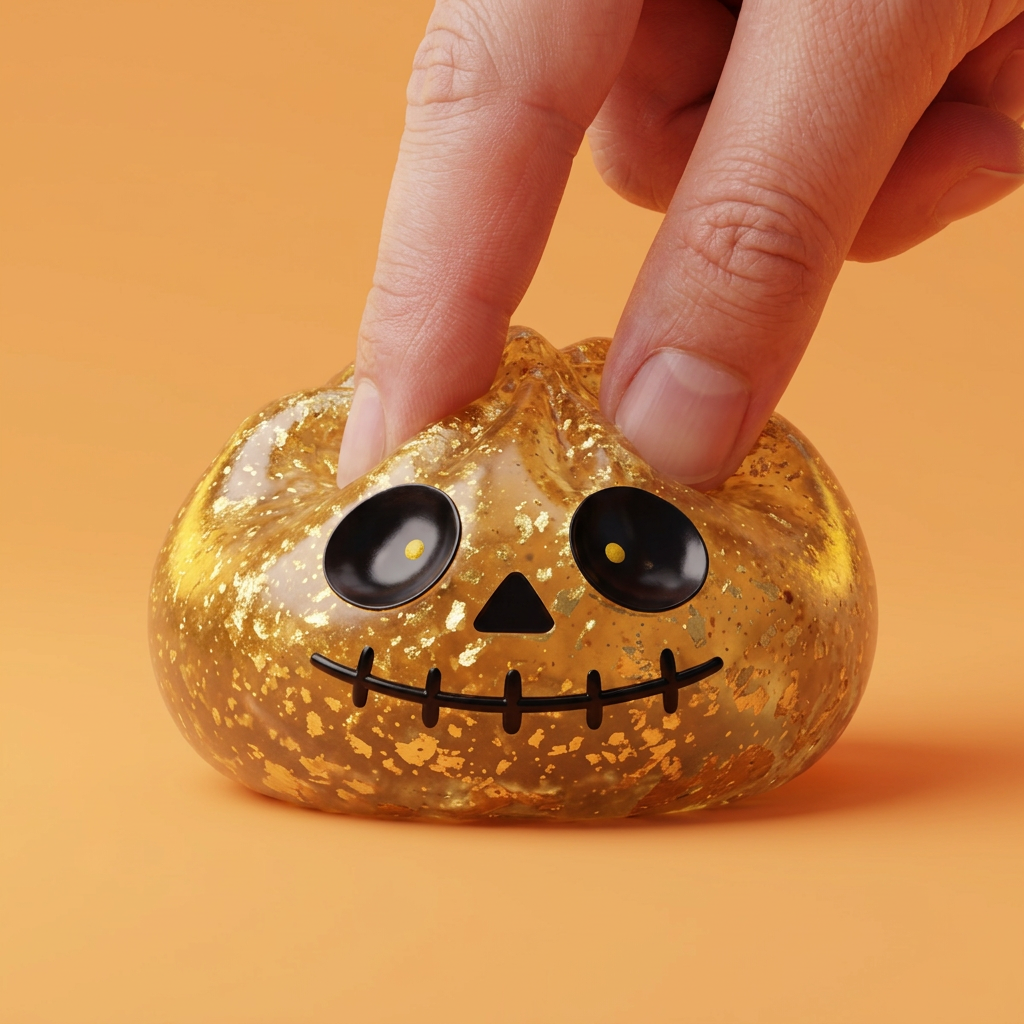 Dumpling Squishy Zombie Halloween Glitter Goud — slow-rise effect, het schuim vert langzaam terug
