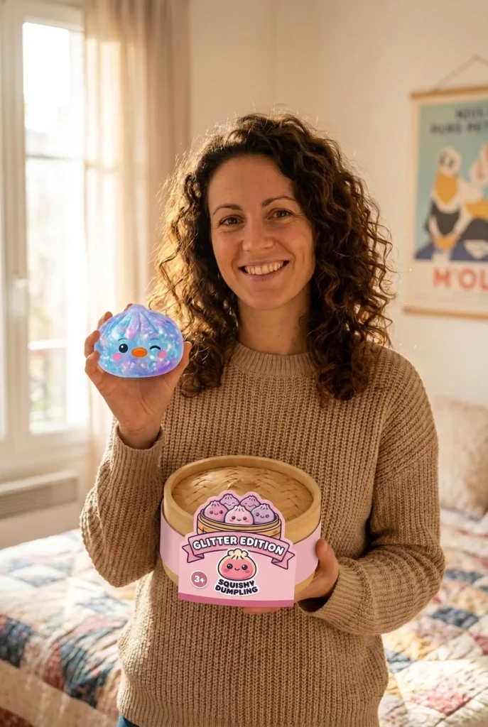 Dumpling Squishy Pinguïn Blauw Galaxy met zijn doos