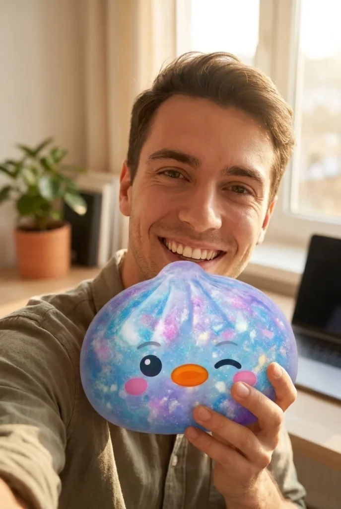 Dumpling Squishy Pinguïn Blauw Galaxy in het dagelijks leven