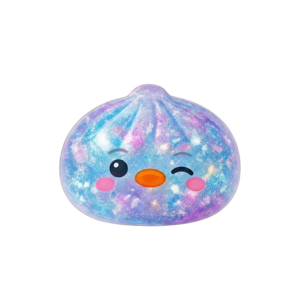 Dumpling Squishy Pinguïn Blauw Galaxy tijdens het knijpen, zacht materiaal